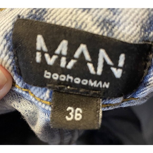 Boohoo Man  Mens 36X30 Jeans Grahic  Button Down Light Stone Wash - Picture 13 of 15